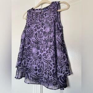 Apt 9 Double Layered Chiffon Top Womens Size S Sleeveless Purple Animal Print